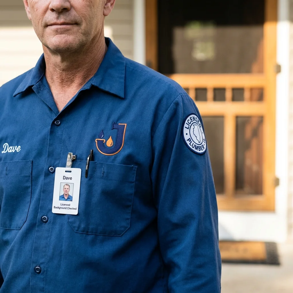 Licensed plumber showing ID badge in Fort Myers Beach, FL