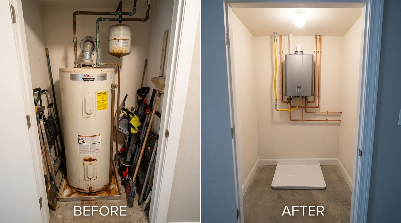 Tank water heater versus wall-mounted tankless unit comparison for Fort Myers Beach, FL homeowners