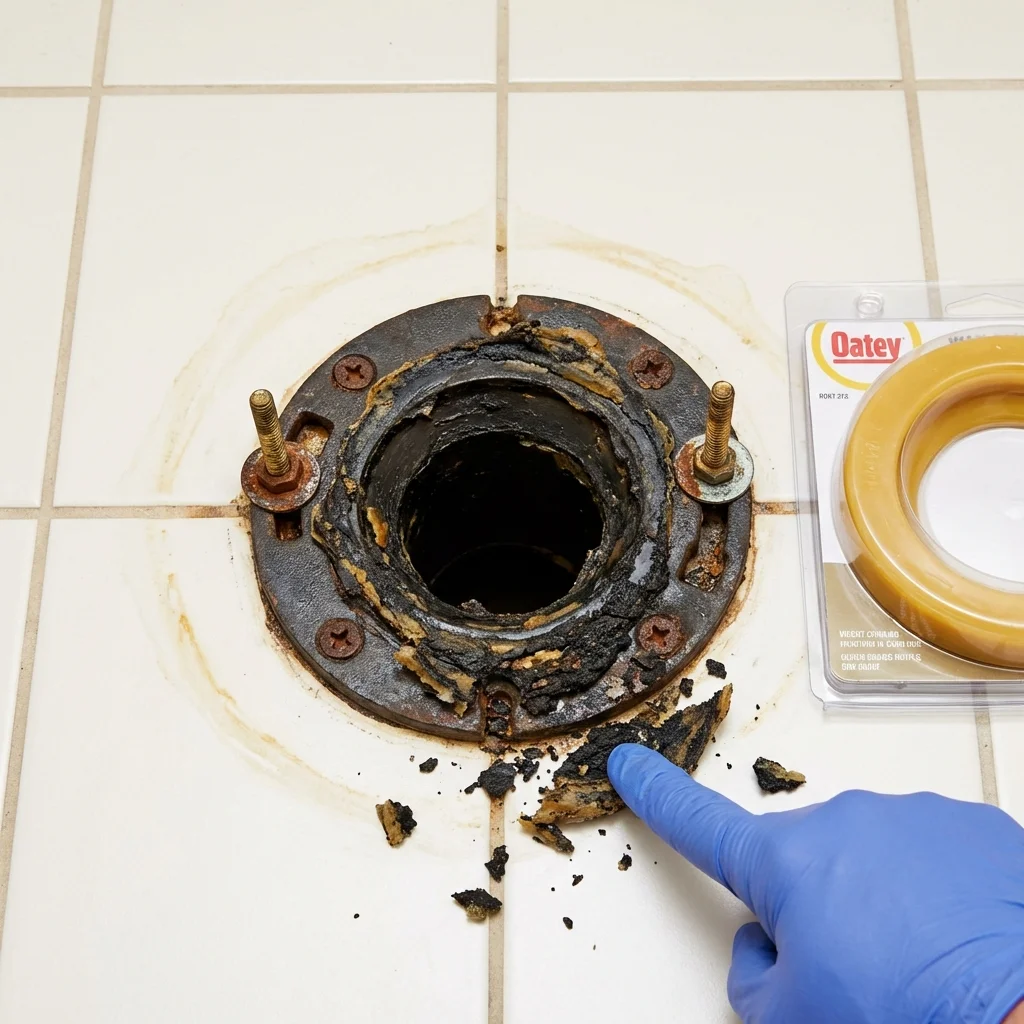 Failed wax ring showing water seepage at the base of a toilet in a Fort Myers Beach, FL home